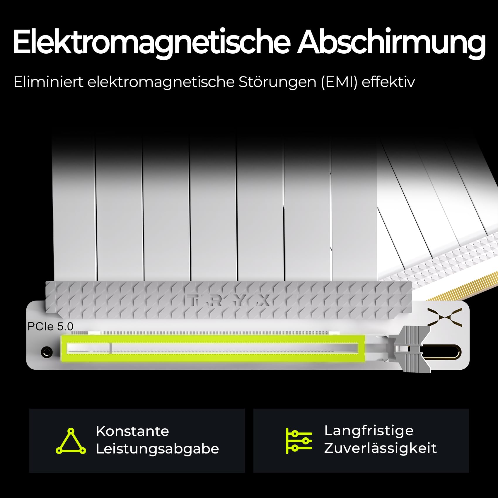 TRYX STRING PCIe 5.0 x16 Riser-Kabel 200 mm – Schwarz | 128 GB/s Bandbreite, vergoldete Kontakte, flexible Sleeve-Ummantelung, stabile Leistung für moderne GPUs