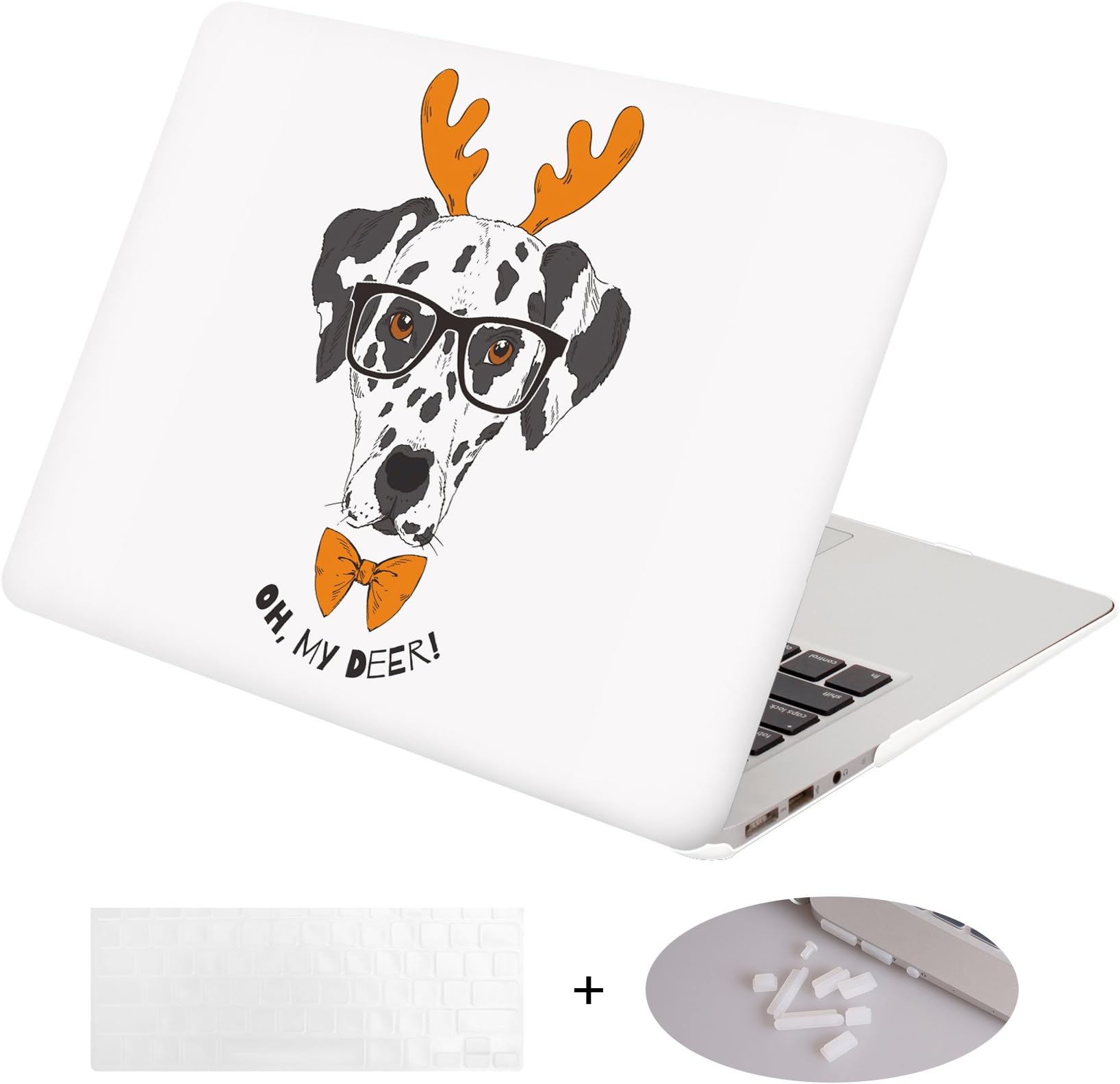 DWON MacBook Air 13 Inch Case with Keyboard Cover and Dust Plug for Apple MacBook Air 13 Inch Sleeve Model A1369 and A1466 - White Dog