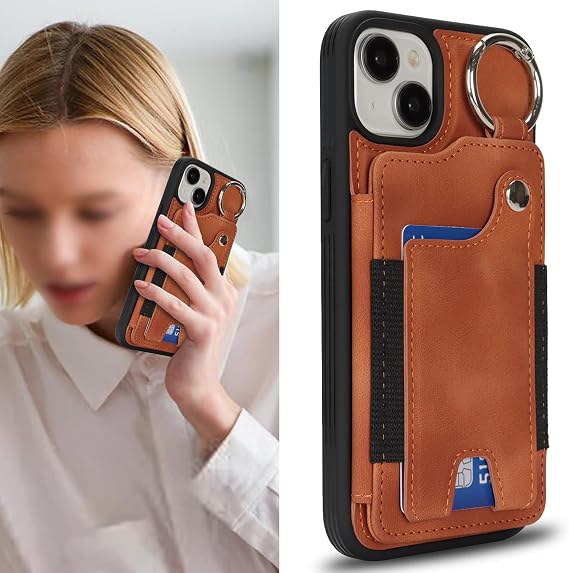 SailorTech Case for iPhone 14 Phone Case with Keychain Ring Credit Card Holder for Women, iPhone 14 Leather Case Wallet with Kickstand Card Slots Fashionable Case for Men - khaki