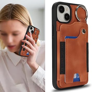 SailorTech Case for iPhone 14 Phone Case with Keychain Ring Credit Card Holder for Women, iPhone 14 Leather Case Wallet with Kickstand Card Slots Fashionable Case for Men - khaki