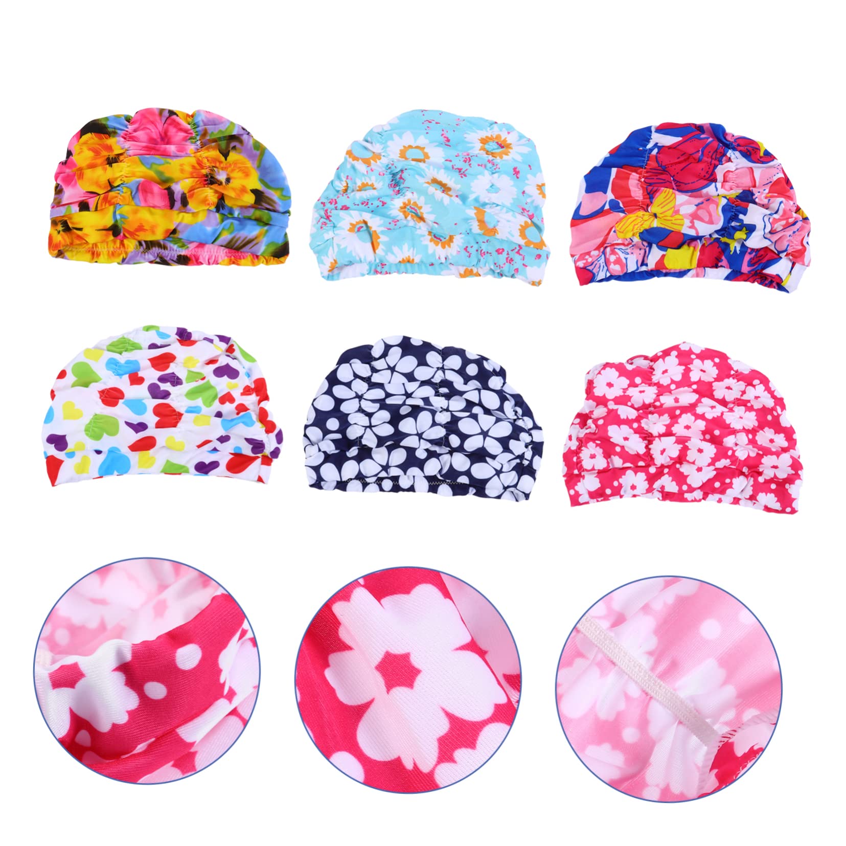 BESPORTBLE Set di 6 Cuffie da Nuoto Impermeabili Stampa Floreale in Nylon, Fit Confortevole per Adulti, Perfette come Accessori Piscina per Creare Un'atmosfera Estiva
