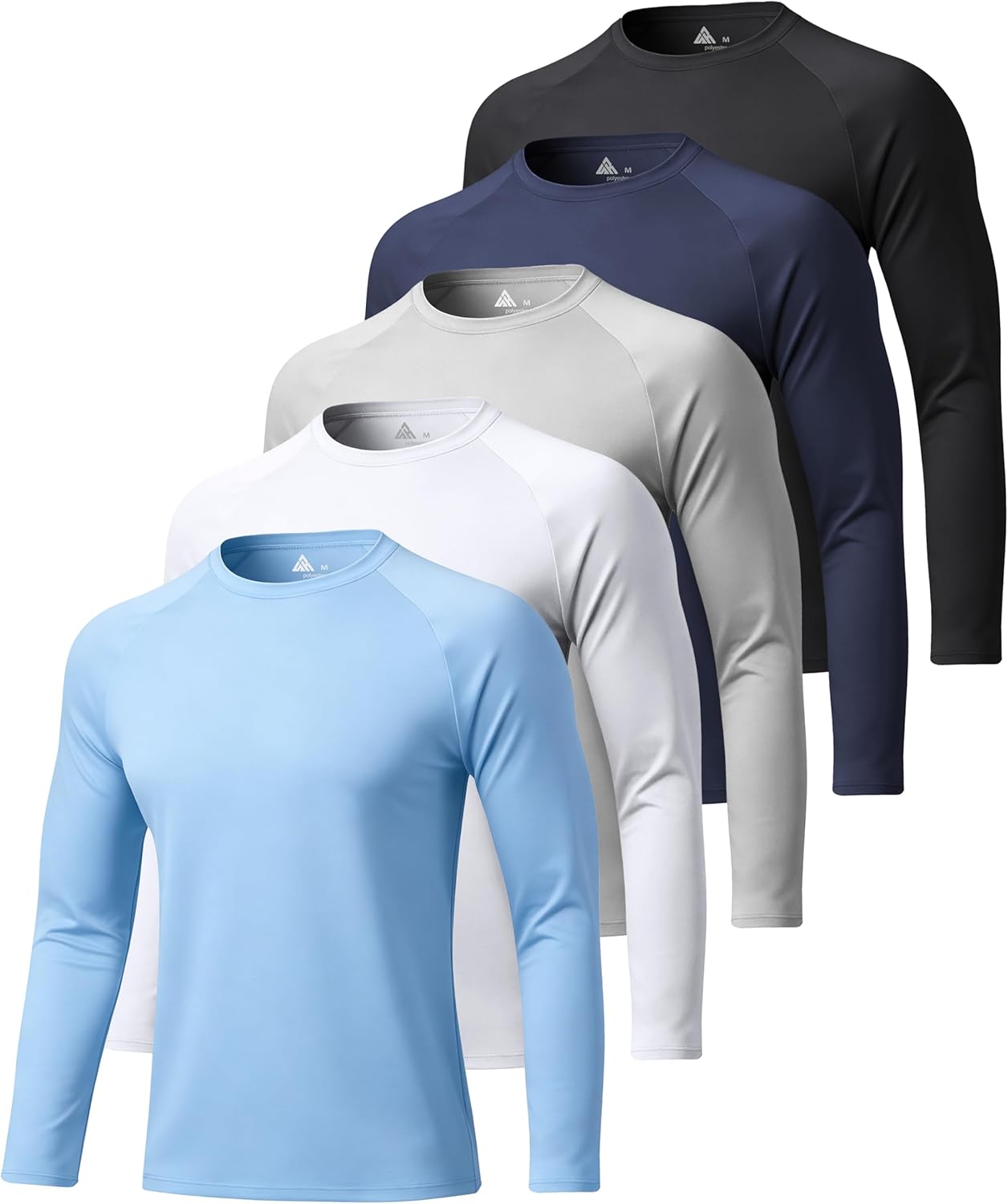 ZITY 5 Pack Long Sleeve Shirts for Men UPF 50+ Sun Protection Fast Dry Lightweight Fishing Swim Rash Guard Workout Shirt