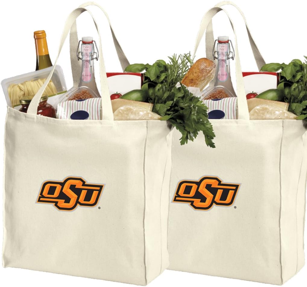 Broad Bay Reusable Oklahoma State Shopping Bags or OSU Cowboys Grocery Bag 2Pc SET NATURAL COTTON