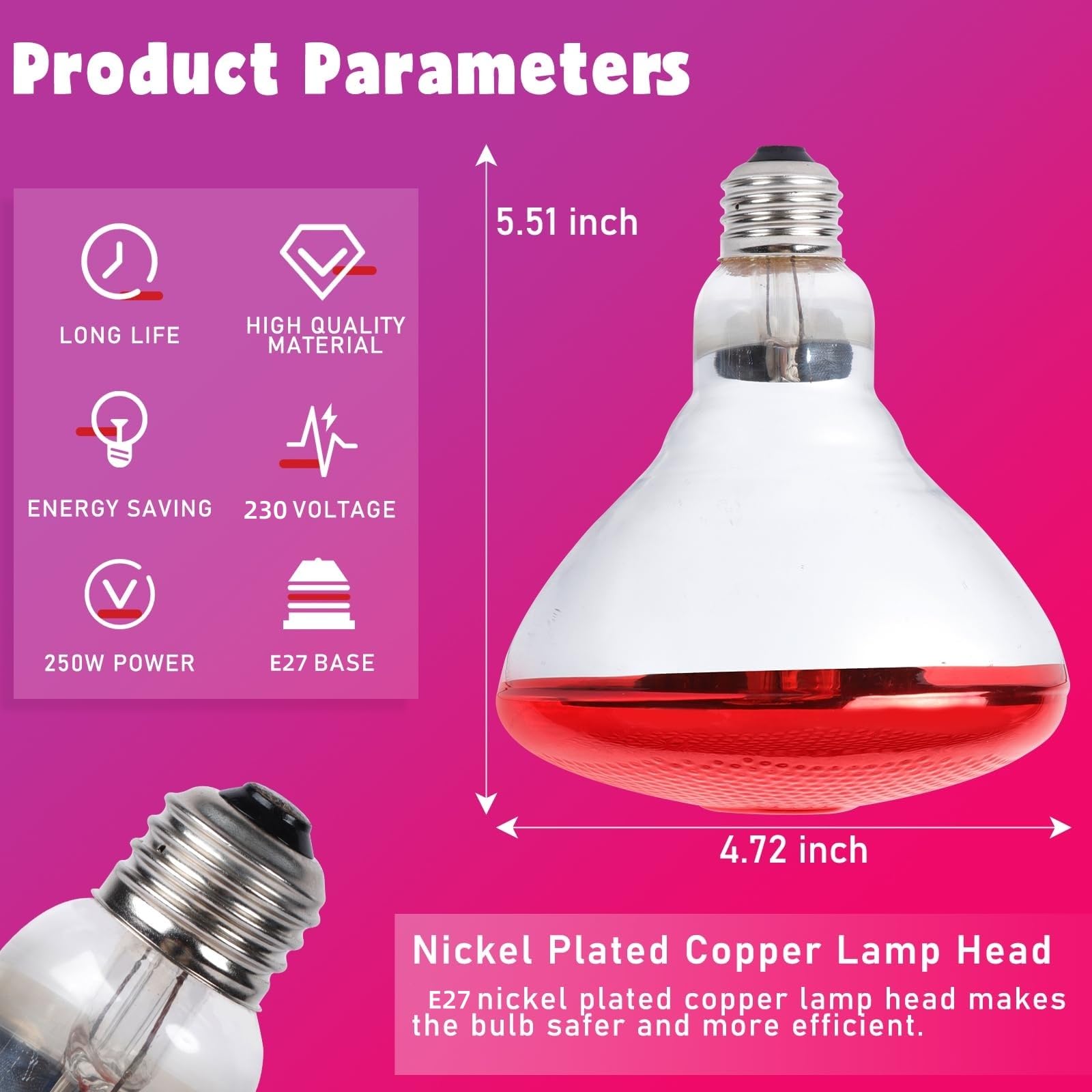LUCKY HERP Infrared Heat Lamp Bulb, 250W Chicks Infrared Red Heat Lamps, Reptile Heat Light for Chicks Dogs, Puppies, Cats - Image 2