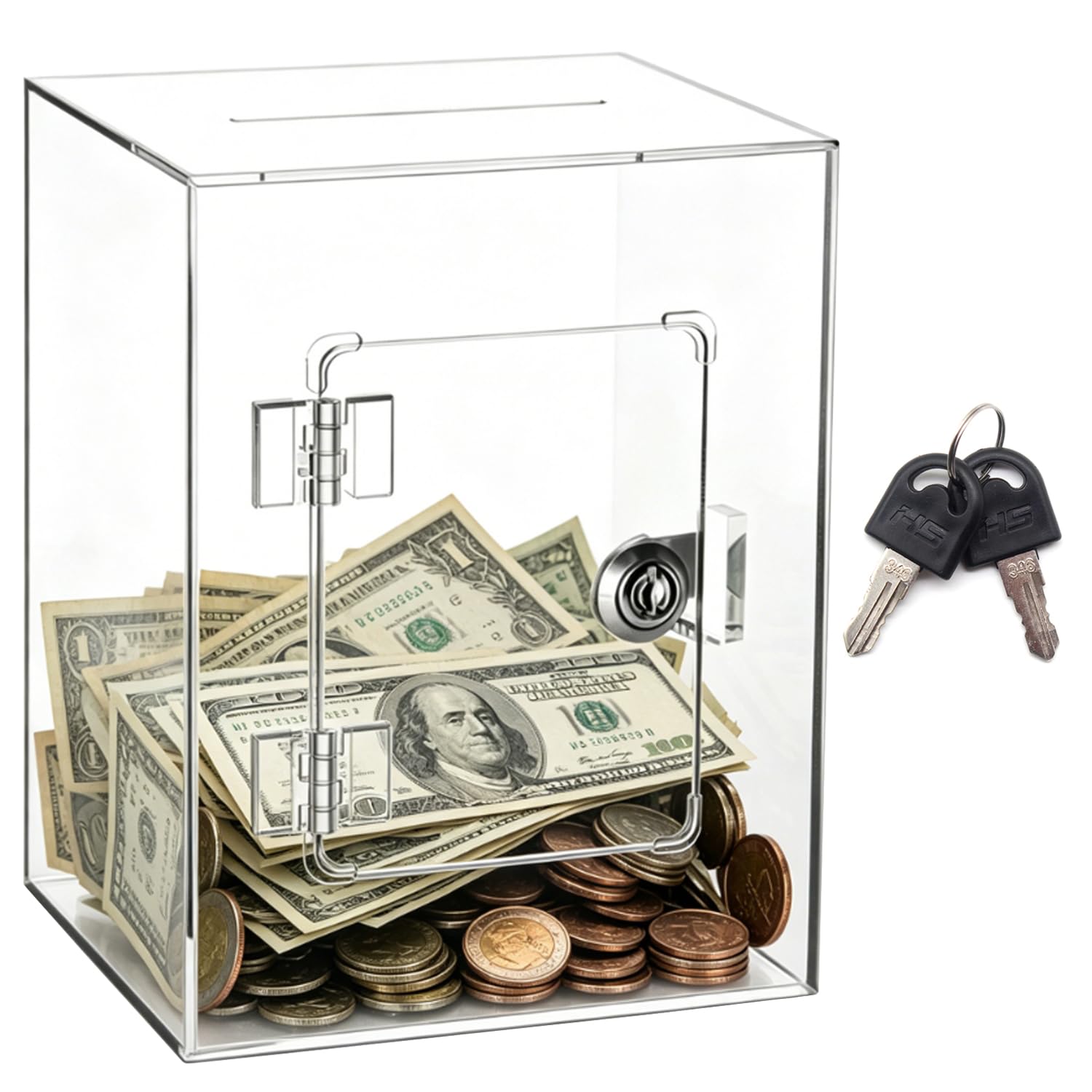 Anvin Acrylic Money Saving Box with Key - Clear Piggy Bank for Adults & Kids - Secure Lock & Reusable Visual Goal Tracker - Modern Transparent Coin Jar (Clear)