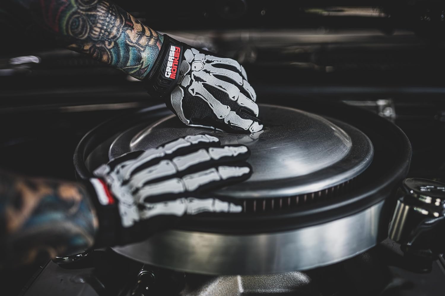 GREASE MONKEY Bones Xtreme Black Out Mechanic Work Gloves, Black, X-Large