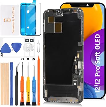 Soft OLED 12/12 pro LCD Screen Replacement for iPhone 12/12 pro 6.1 inch [Soft OLED,NOT LCD] 3D Touch OLED LCD Display Touch Digitizer Screen Assembly with Repair Tools