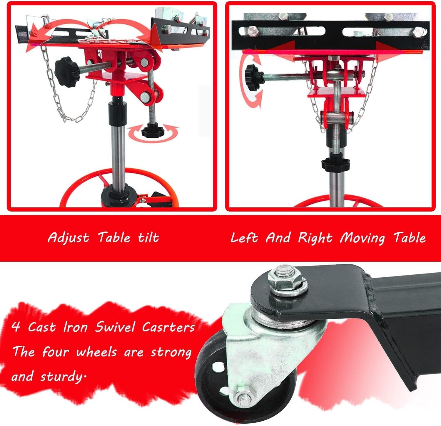 1600lbs Transmission Jack, High Lift Hydraulic Telescopic Jack, 2 Stage Adjustable Telescoping with Foot Pedal and Solid Swivel Wheels (Red)