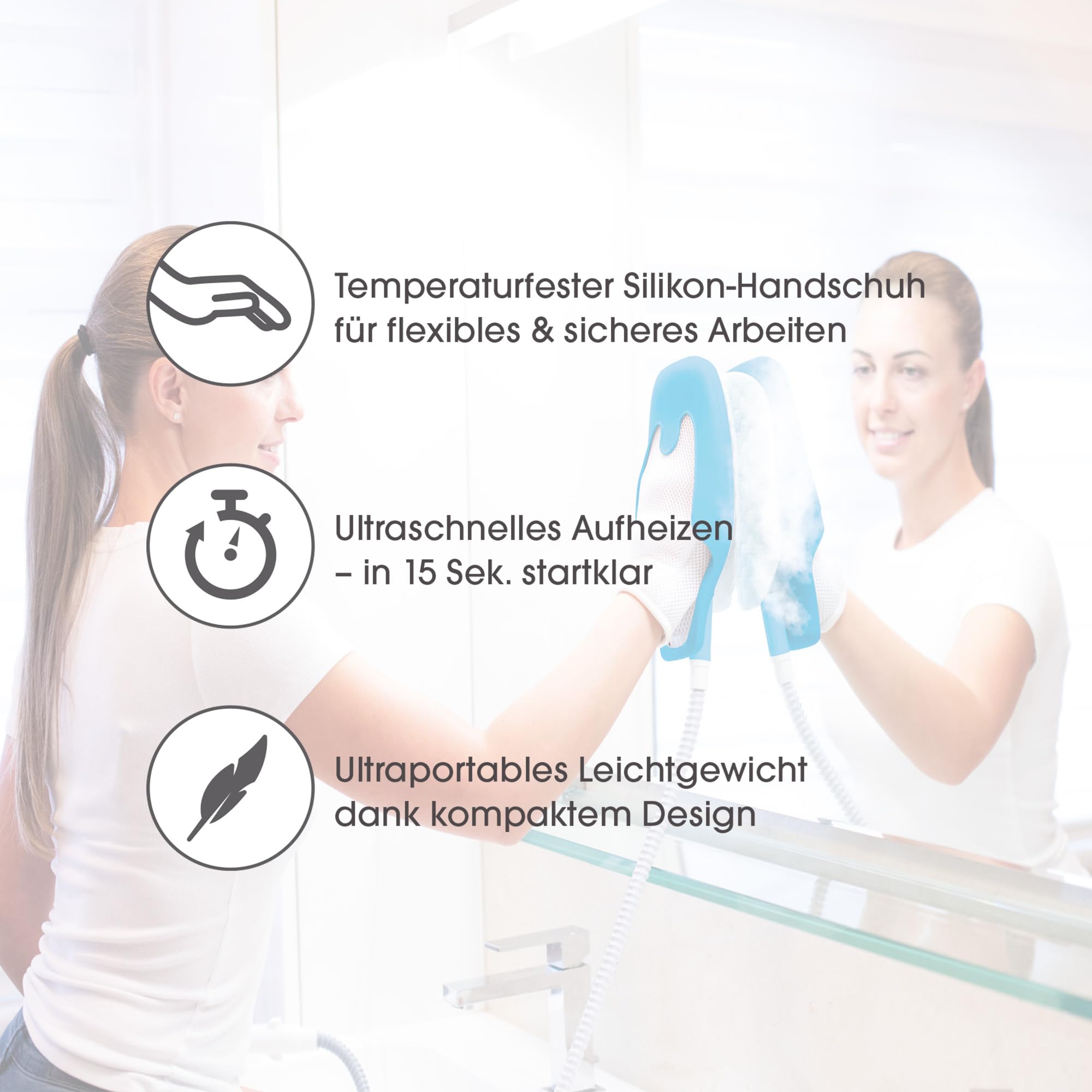 Livington SteamTouch - ergonomischer Handdampfreiniger - Dampfreiniger Handgerät gegen Schmutz, Gerüche, Keime, Bakterien - Reinigung für Küche, Bad, Polster - Steam Cleaner für hygienische Sauberkeit