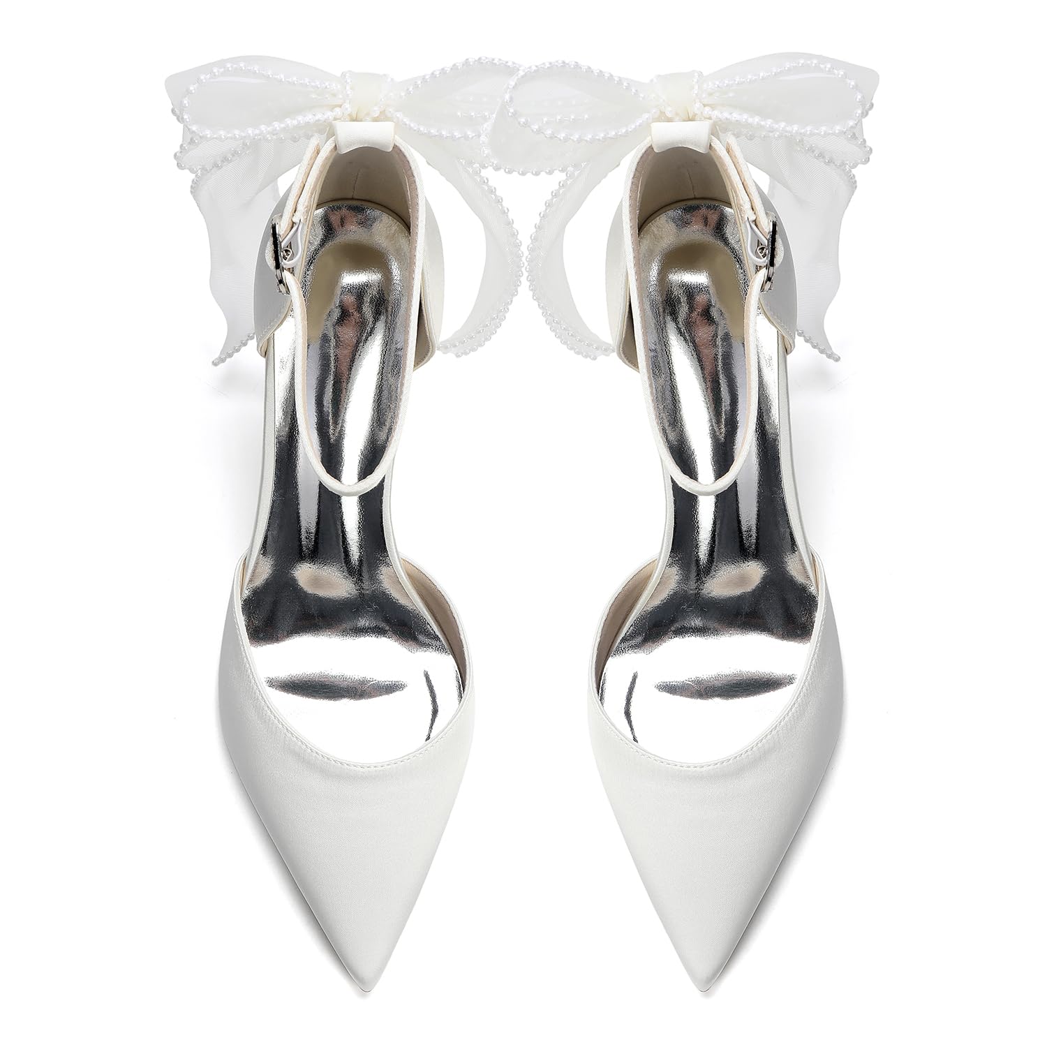 Scarpe col Tacco Donna con Fiocco e Cravatta A Nastro Elegante Scarpe da Sposa da Festa Tacco A Blocco 8.5CM