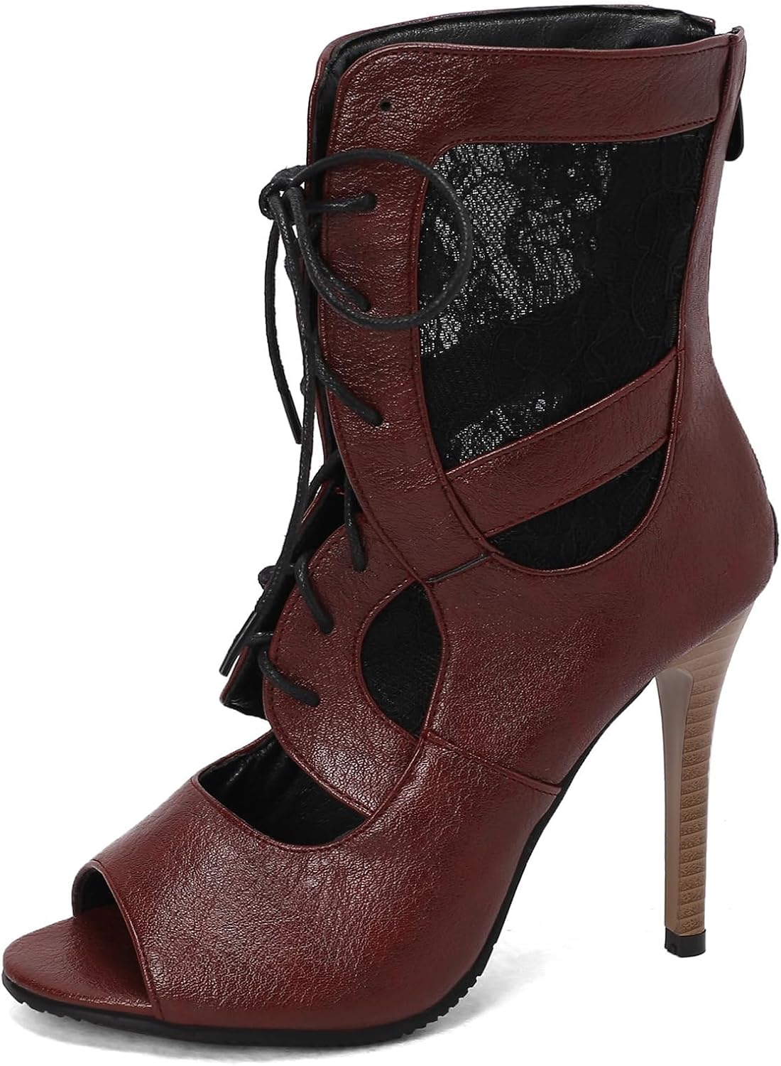SACFOF Women's Sexy Peep Toe Lace Up High Heeled Sandals Fashion Stilettos Heels Dance Dressy Gladiator Summer Ankle Booties