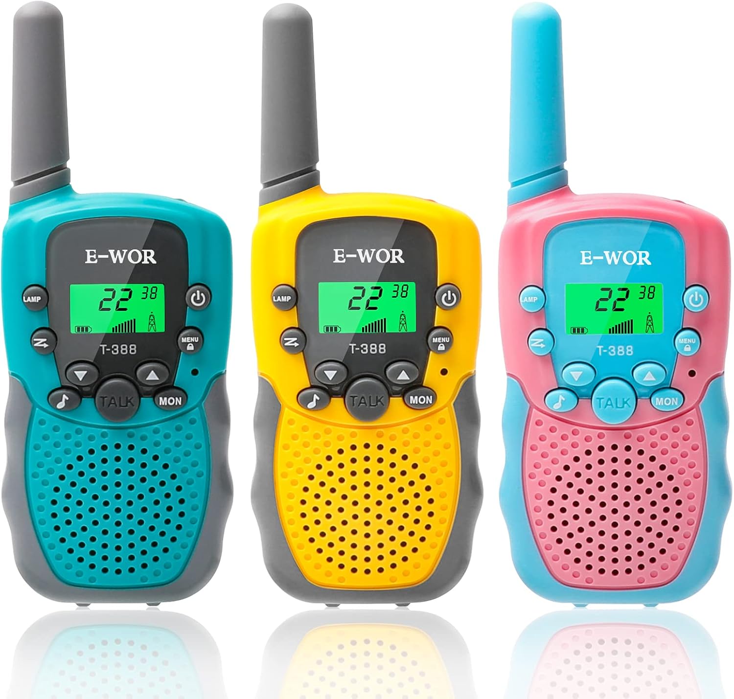 E-WOR Walkie Talkie for Kids, 3 Pack 3KMS Long Range Walkie Talkie Toy 22 Channels with Flashlight Adventure Toys for 3 4 5 6 7 8 9 10 11 12 Year Old Boys Girls,Best Birthday Gifts Toys for Kids