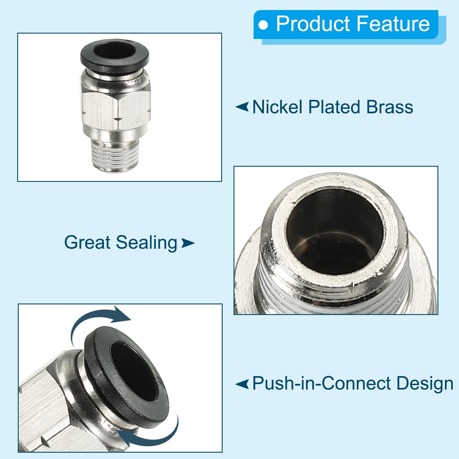 Raccordi Push-to-Connect In Ottone Nichelato – Tubo 8mm OD X 3/8 NPT Femmina, 2 Pezzi - 2