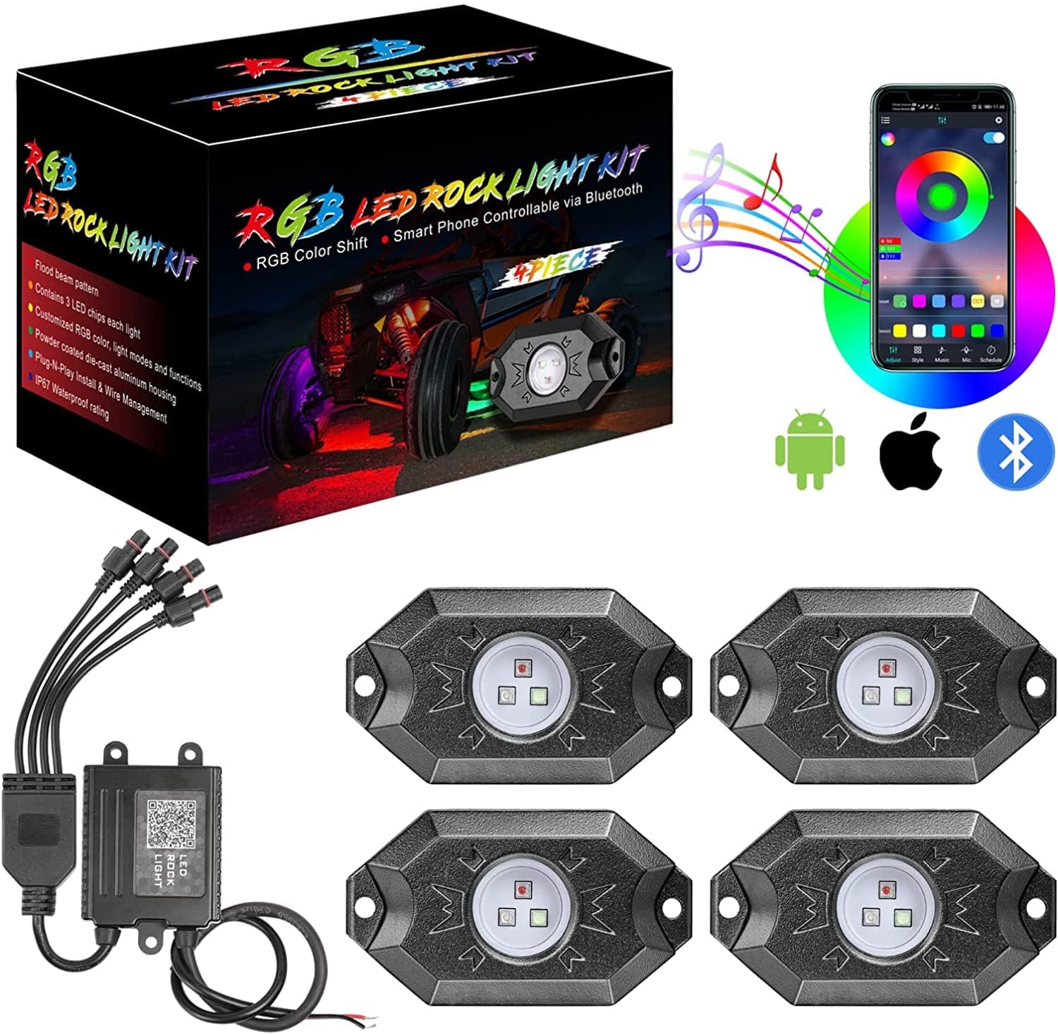 Rock Lights Extension Wire, 10ft/3M 4Pin Extension Cord Cable for 2 & 4 & 6 & 8 & 12 Pods Underglow RGB Rock Light Kit