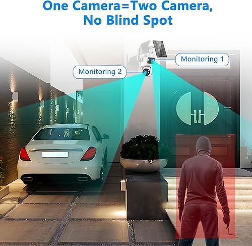 Miniatura 3 de Cámaras de seguridad solar 4K inalámbricas para exteriores, cámaras WiFi de 5 GHz2.4 GHz para seguridad en el hogar con doble lente, sirena,