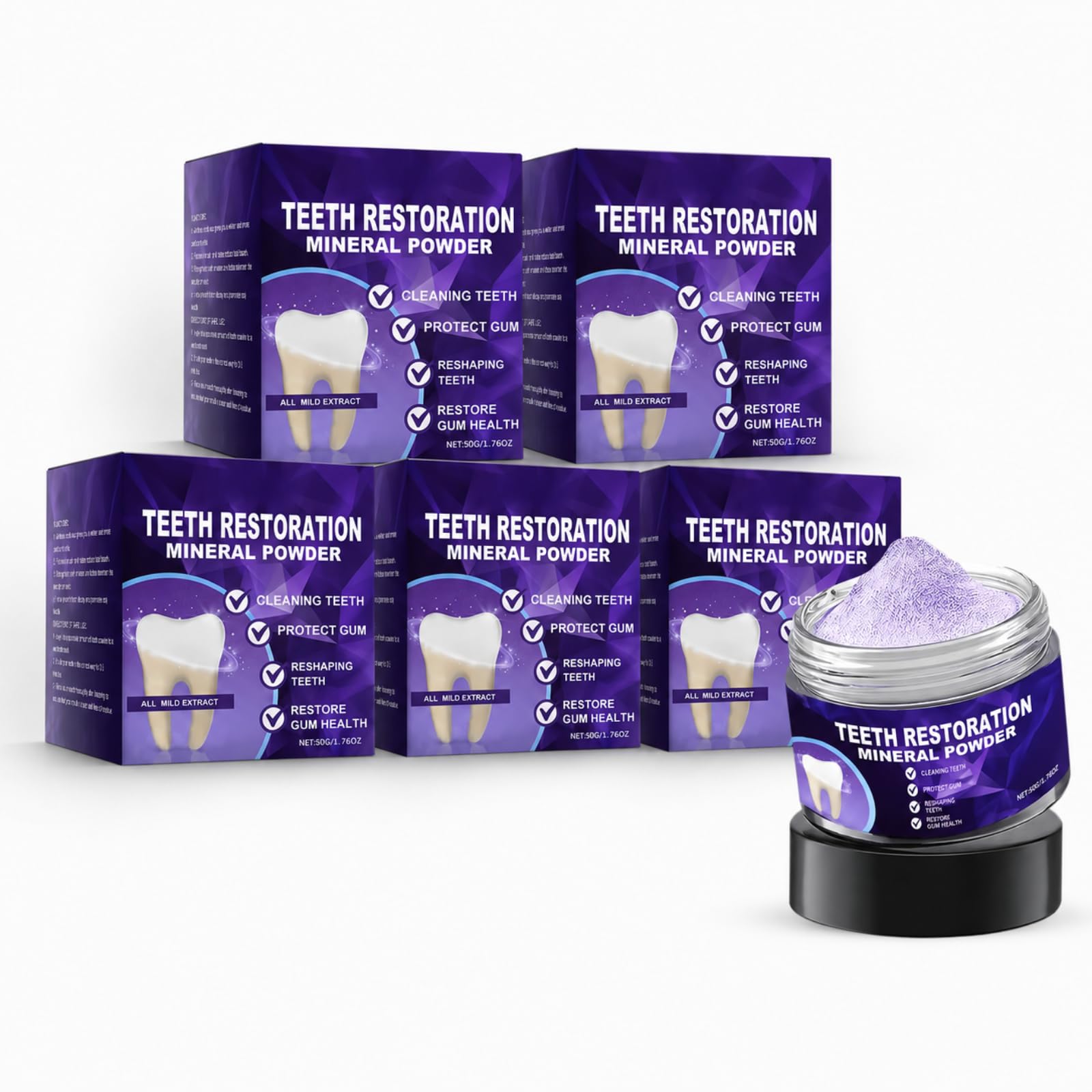 Poudre dentaire de blanchiment des dents efficace pour renforcer les dents et les gencives， dentaire pour la décoloration， minérale pour la réparation des dents