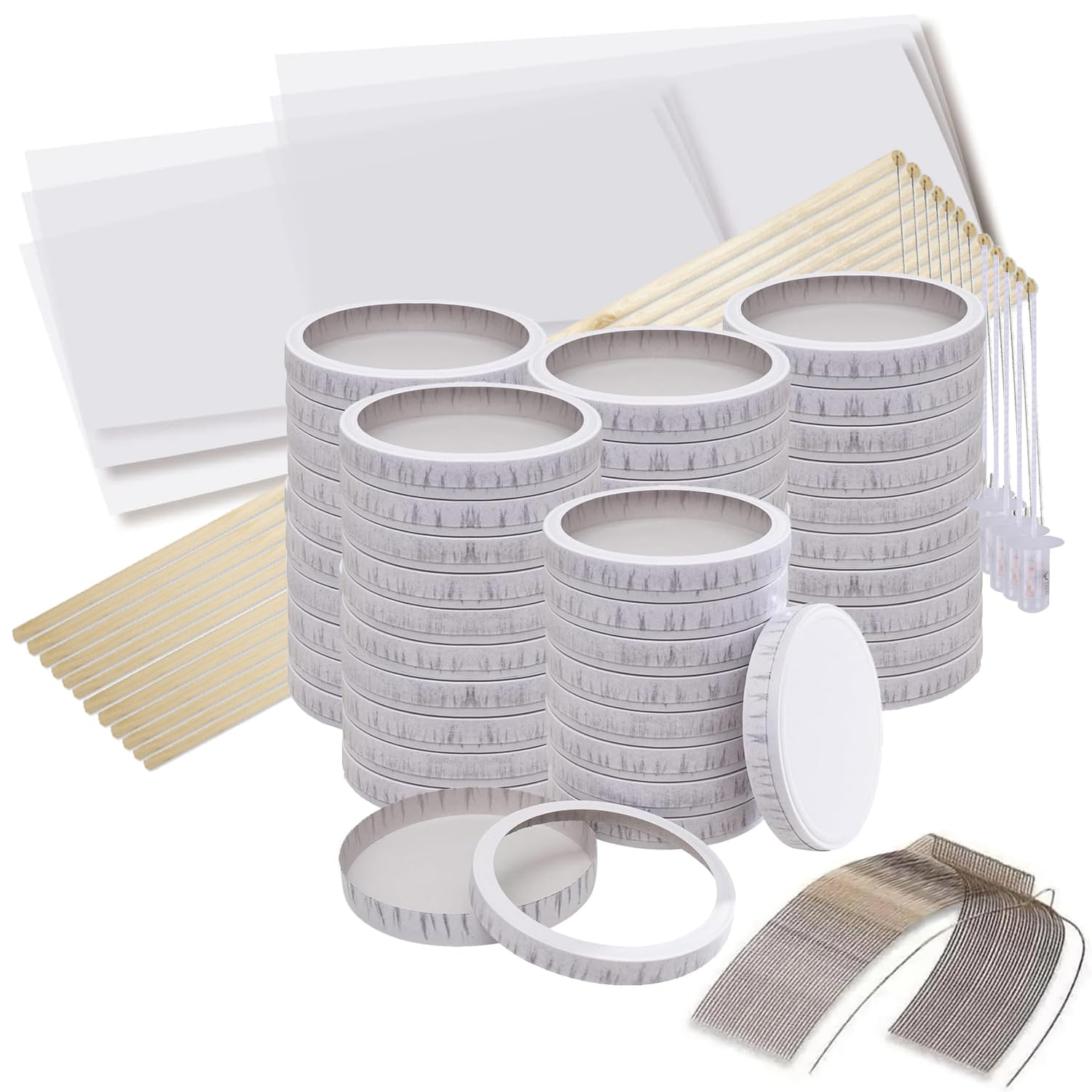 CREATIV DISCOUNT Laternenbasteln Komlettset für 50 Kinder, inkl. Käseschachteln, Transparentpapier, Laternenbügeln und Laternenstäbe aus Holz mit Licht/Ideal für Sankt Martin