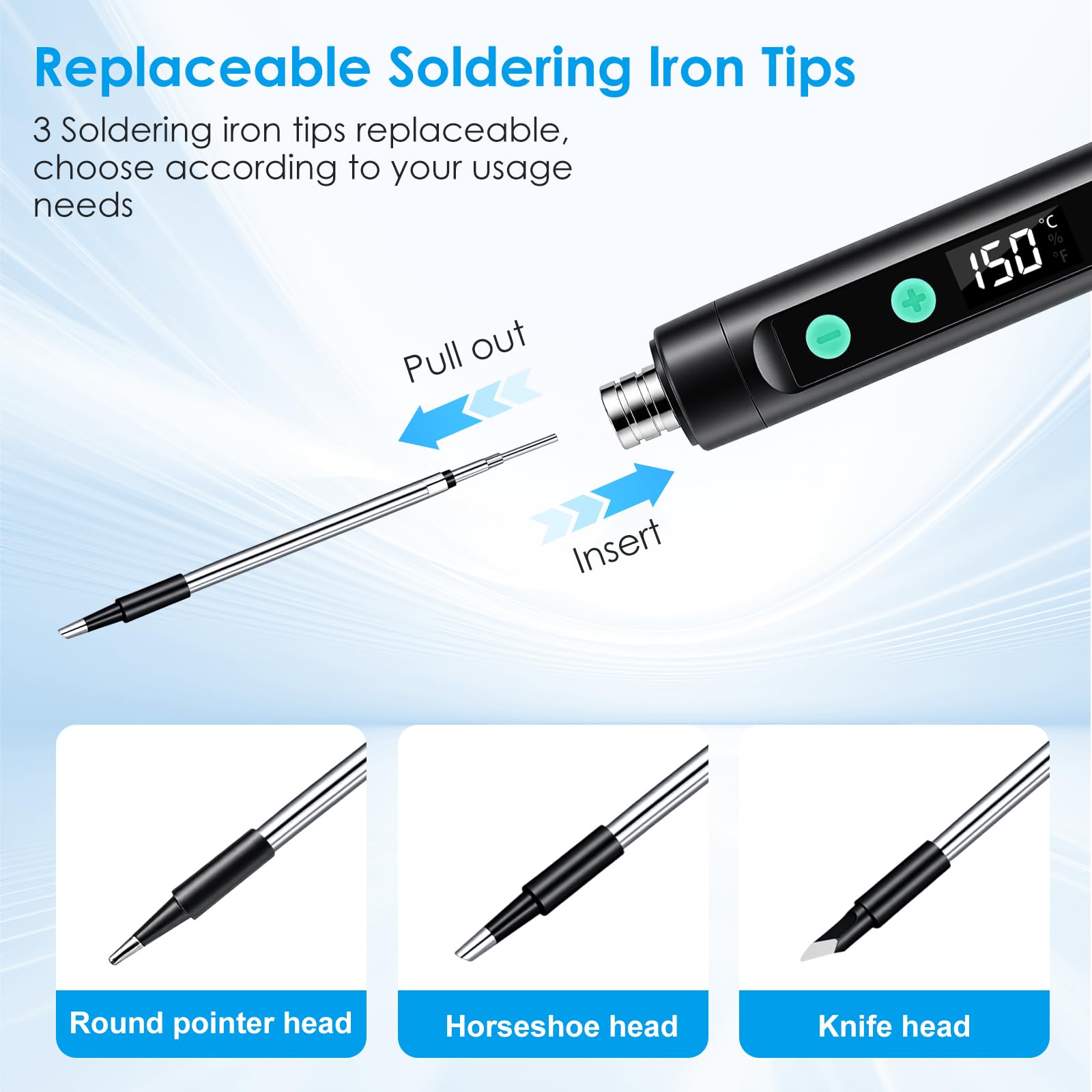 Fer à Souder sans Fil Kit - 1100mAh USB Rechargeable avec Port Type-C, Température Ajustable Numérique LCD Thermostatique pour Réparation Appareils Ménagers, DIY - Noir