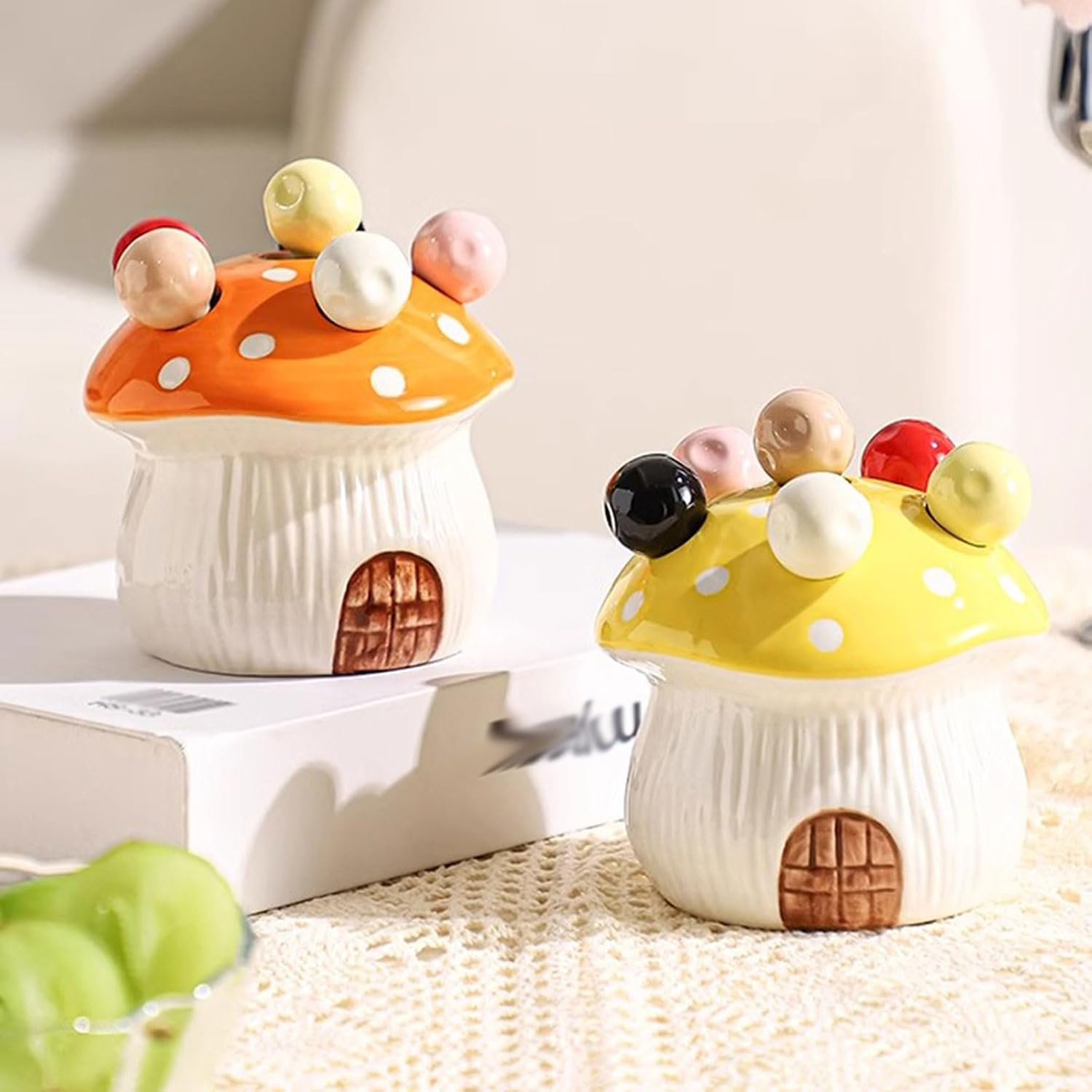 Forks,Fruit Fork, Small Fruit Forks Dessert Cocktail Stainless Steel with Adorable Mushroom Holder,Snack Salad