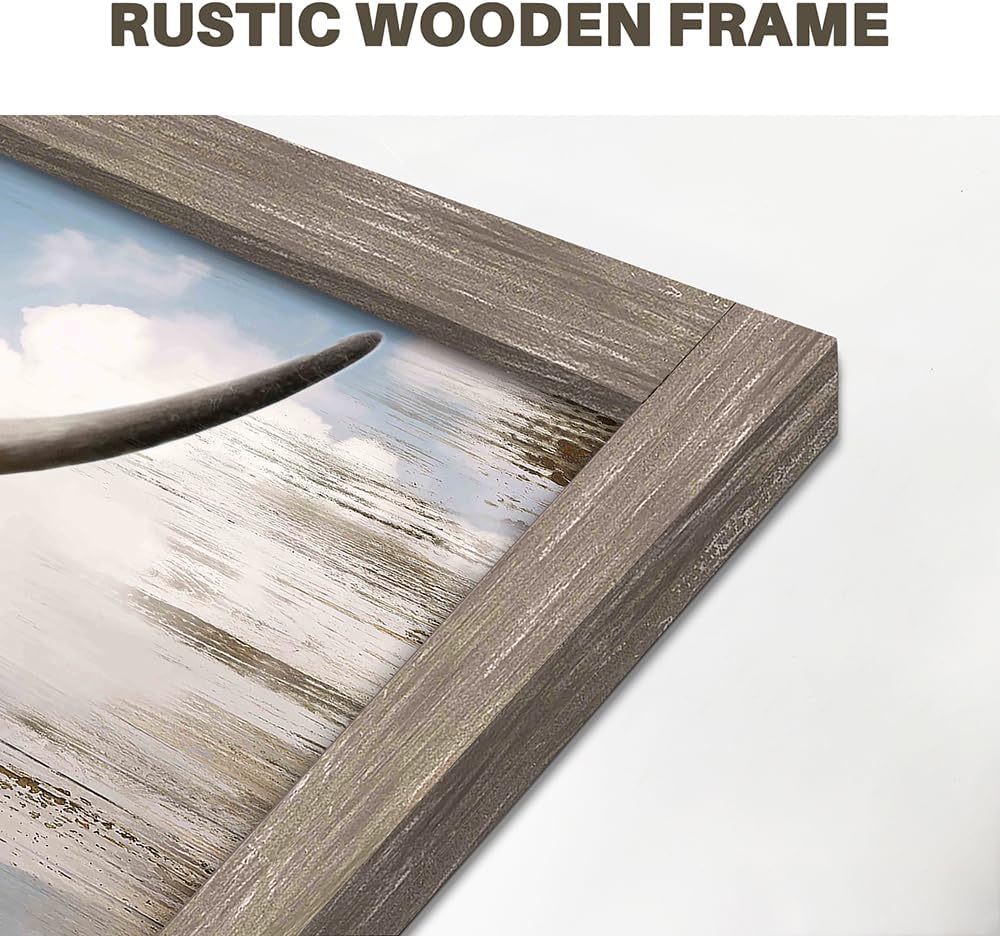 Highland Cow Wooden Wall Art: Rustic Farmhouse Animal Framed Painting Artwork Western Country Farm Picture Print Decor for Living Room Bedroom Office 48”x32”