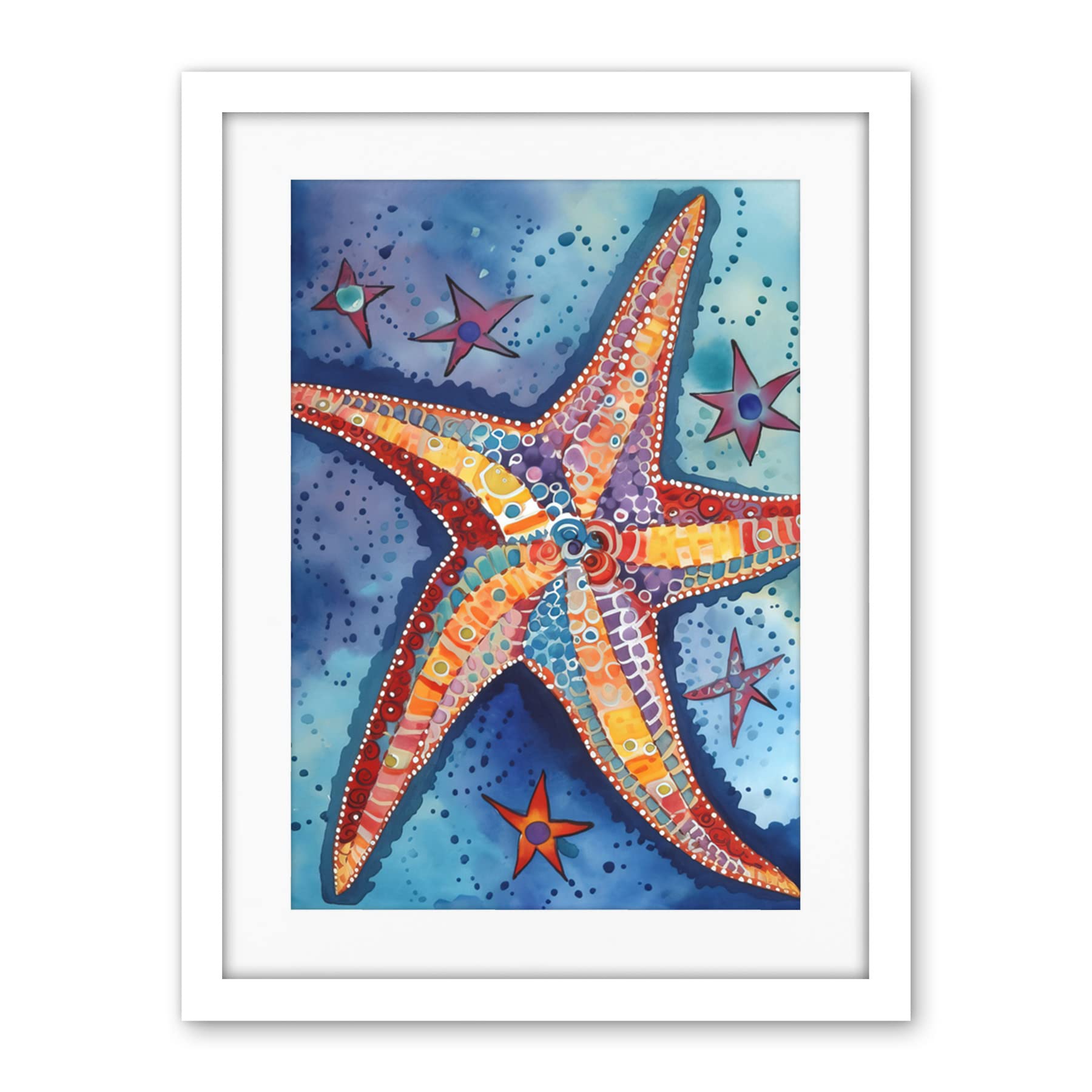 Artery8 Modern Folk Art Starfish Bathroom Artwork Framed Wall Art Print 18X24 Inch