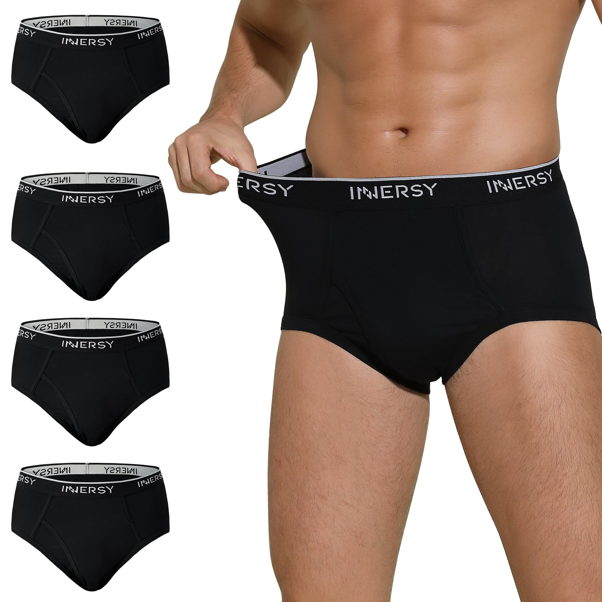 Elderly Mens Briefs Underwear Soft Cotton Underpants with Fly High Waist Pants Pack of 4