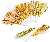 Vista 6 de AVLA Paquete de 60 unidades para hacer ruido dorado, brillo metálico con flecos musicales para cumpleaños, bocinas, silbatos para fiesta, soplador