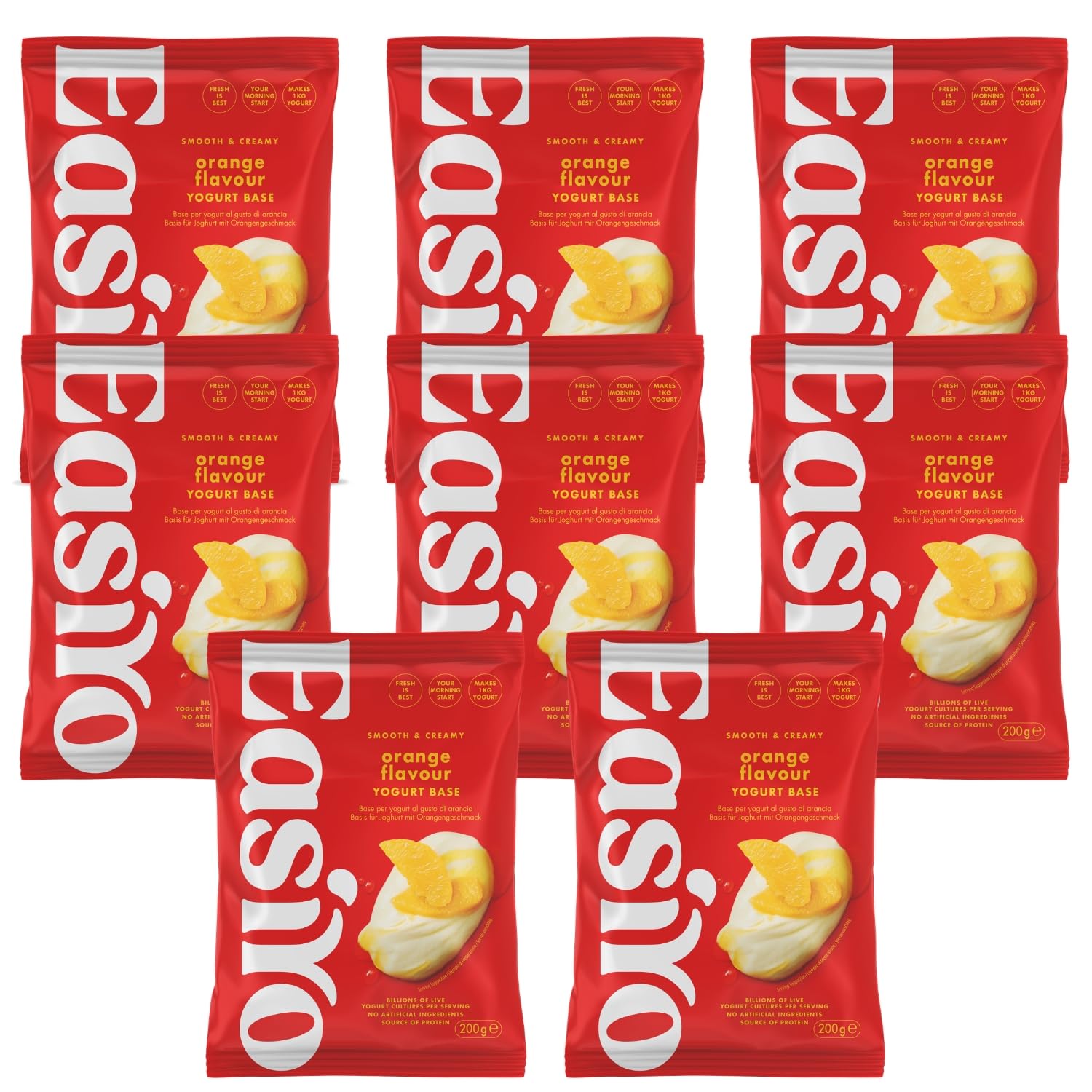 EasiYo Yogurt al Gusto Arancia Confezione da 8 | Ogni Busta Preparara 1kg | Fresco e Agrumato | Yogurt Fatto in Casa | Senza Glutine e Vegetariano