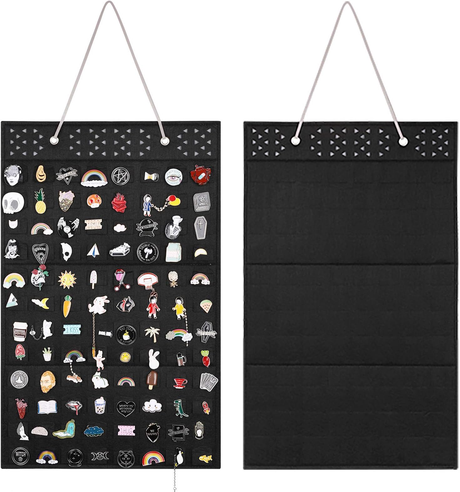 Wall Hanging Brooch Pin Display Organizer - Enamel Pin Display and Brooch Collection Storage Holder for Women or Men, up to 96 Pins (Organizer Only) (Black)