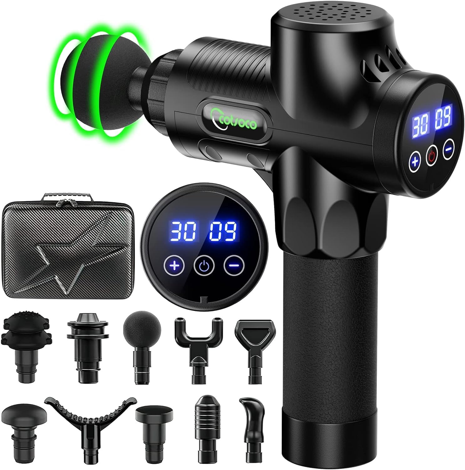 30 Speed Massage Gun for Athletes, Upgrade Percussion Muscle Massager Gun with 10 Massage Heads,Handheld Deep Tissue Massager for Pain Relief (Black)