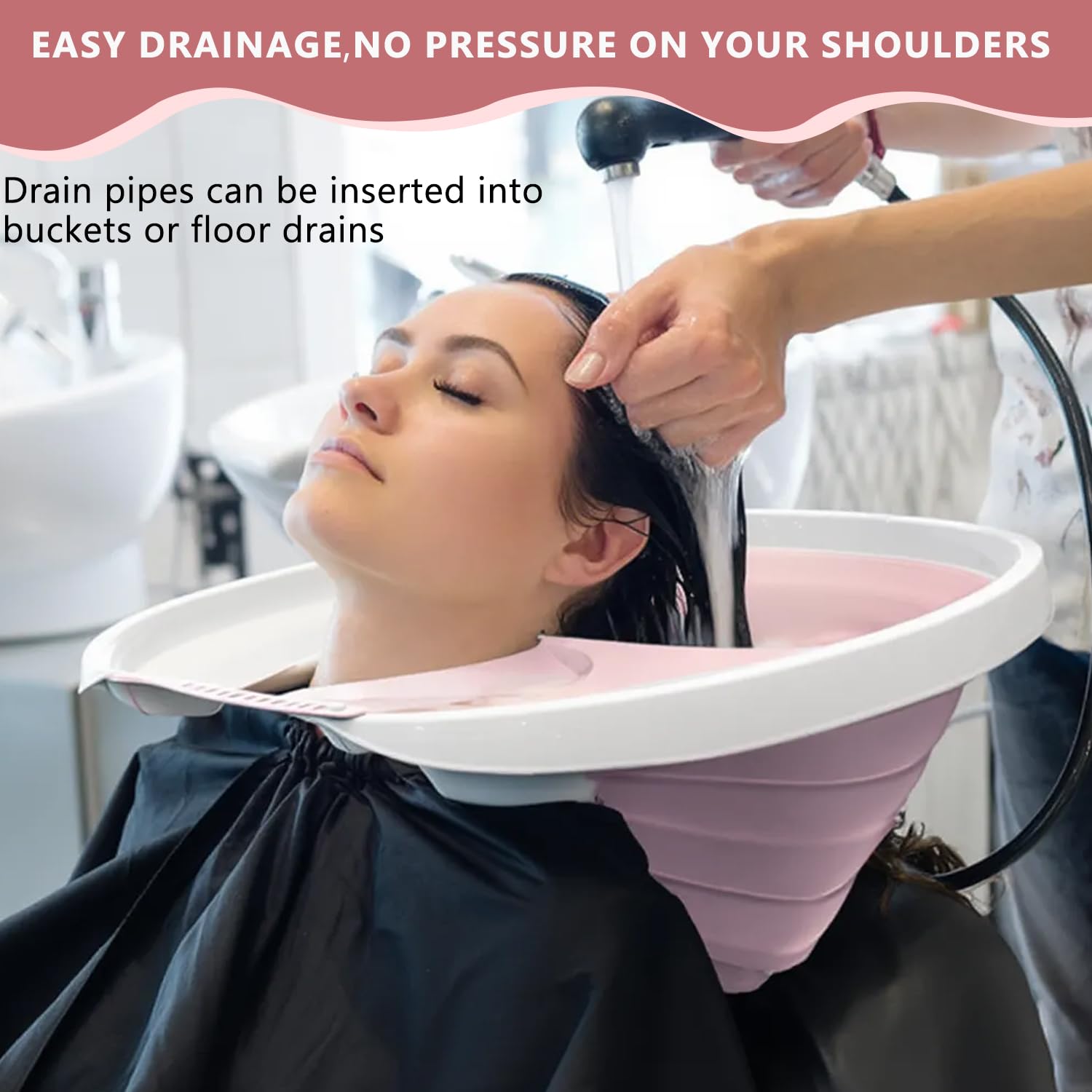 Lavacabezas Plegable, Lavacabezas Portatil con Tubo Desagüe, Lavacabezas Portátil TPE para Personas Encamadas, Herramienta Lavar Cabello para Mujeres Embarazadas y Personas con Movilidad Reducida (C)