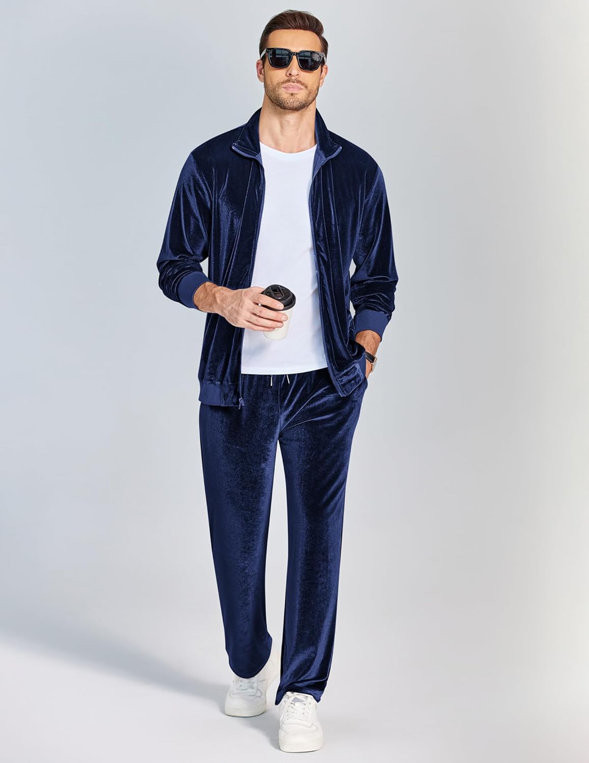 COOFANDY Mens 2 Piece Velour Tracksuit Full Zip Jackets Pants Velvet Jogging Suits Sweatsuit Set - Image 4