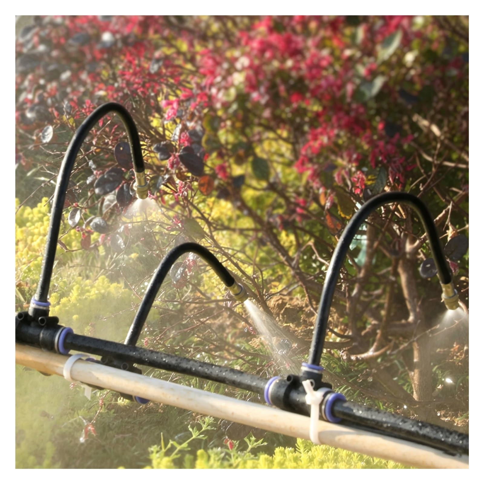 ERRULAN Sistema Riego por Goteo Jardín Terraza Invernadero | Boquillas varios tamaños, riego por aspersión antiniebla, instalación conexión rápida(10cm Nozzle,197ft(60m))