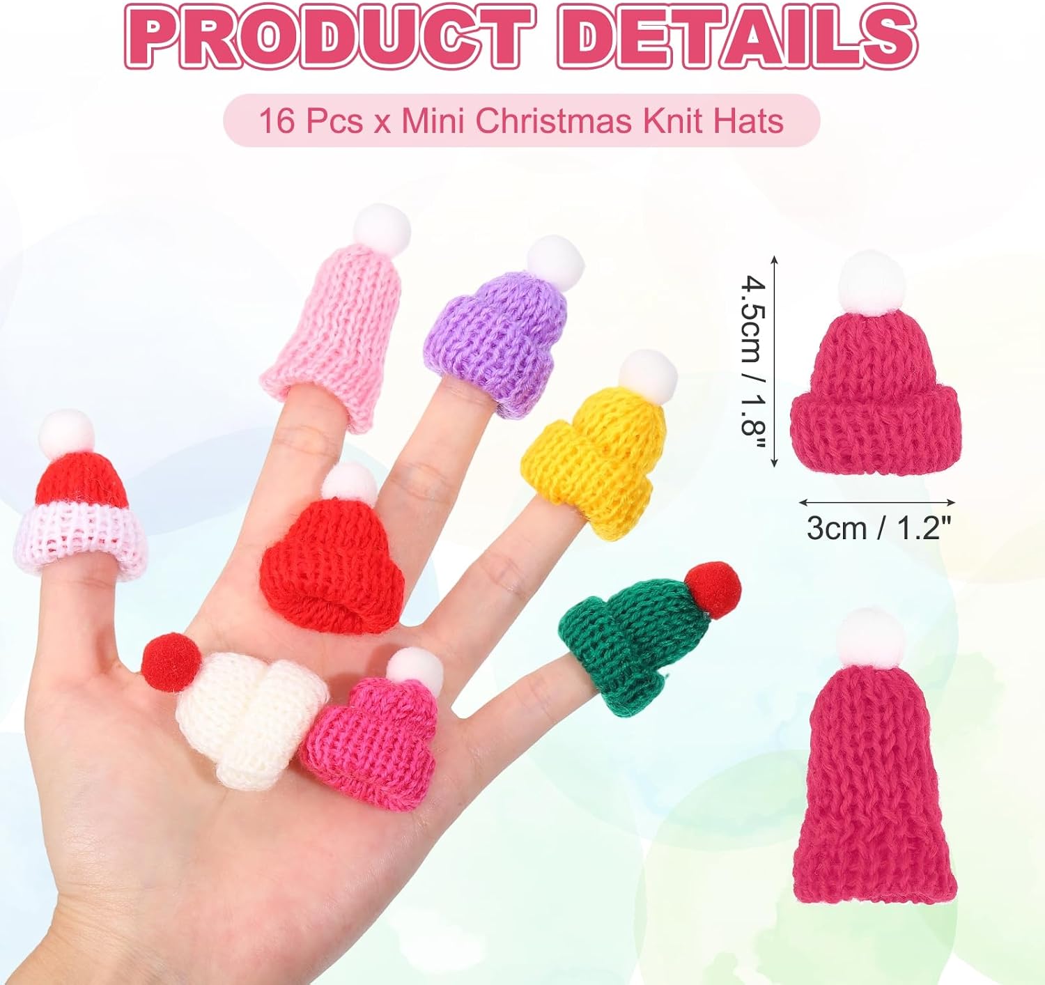 PATIKIL Mini Christmas Knit Hats, 16Pcs Miniature Doll Hat DIY Craft Knitting Decoration for DIY Hair Accessories Art Crafts Festival Tree Ornaments, Rose Red image 2