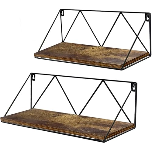 Edenseelake Floating Wall Shelves Set of 2, Storage Shelf with Metal Brackets for Bedroom, Bathroom, Living Room, Kitchen and Office