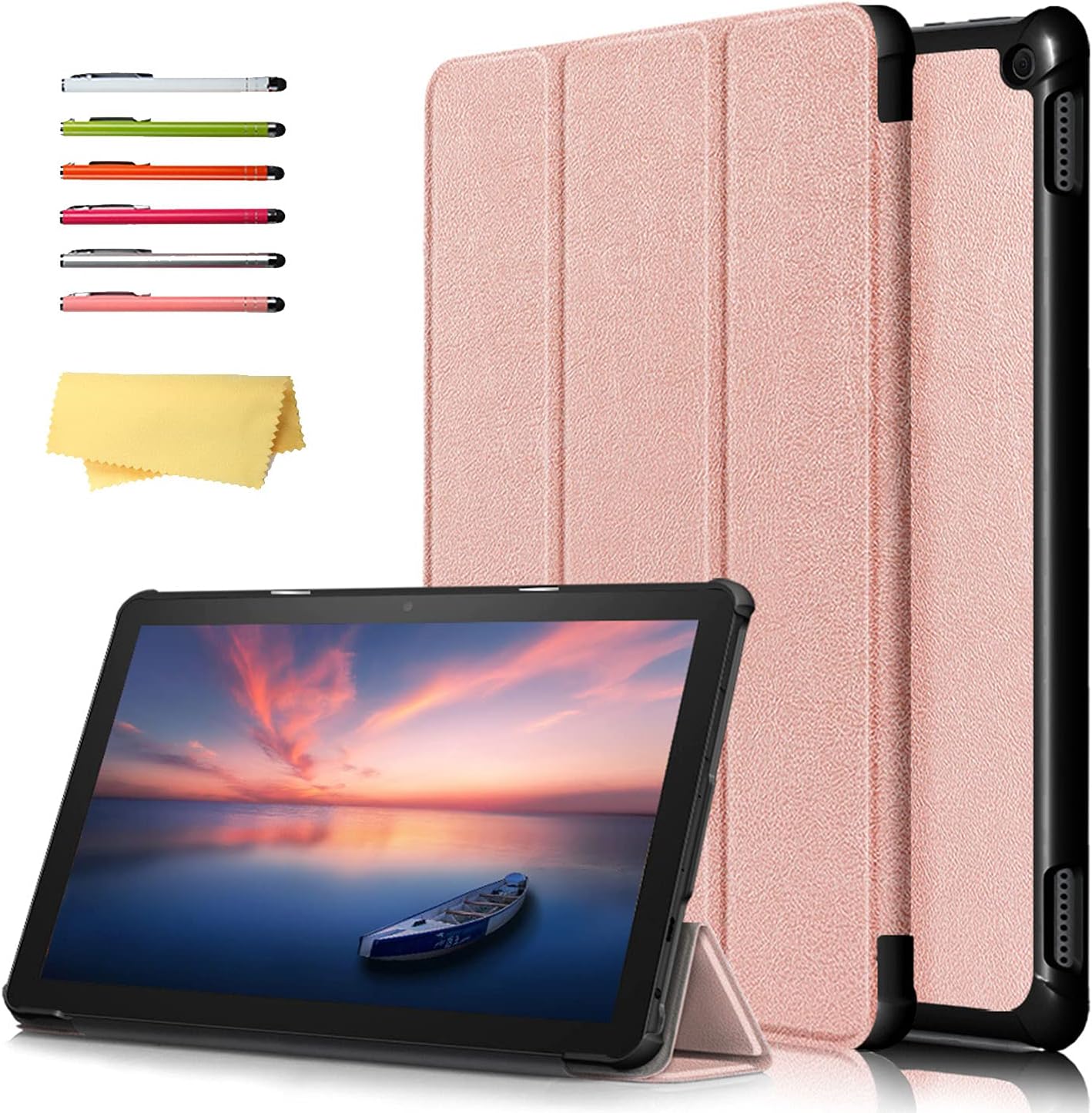 10.1" Case for All-New Kindle Fire HD 10 (11th Gen) & Fire HD 10 Plus Tablet (Only Compatible with 11th Generation 2021 Release) Folio Stand PU Leather Cover with Auto Sleep/Wake, Rosegold
