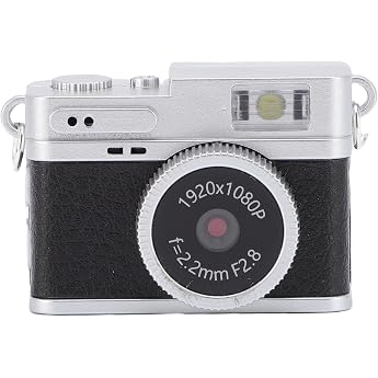 Pomya Mini Keychain Camera, 1080p 2MP Small Retro Camera with 0.96" Color Screen, 32GB Memory Card Mini Digital Camera with 6 Filters and LED Flash Black