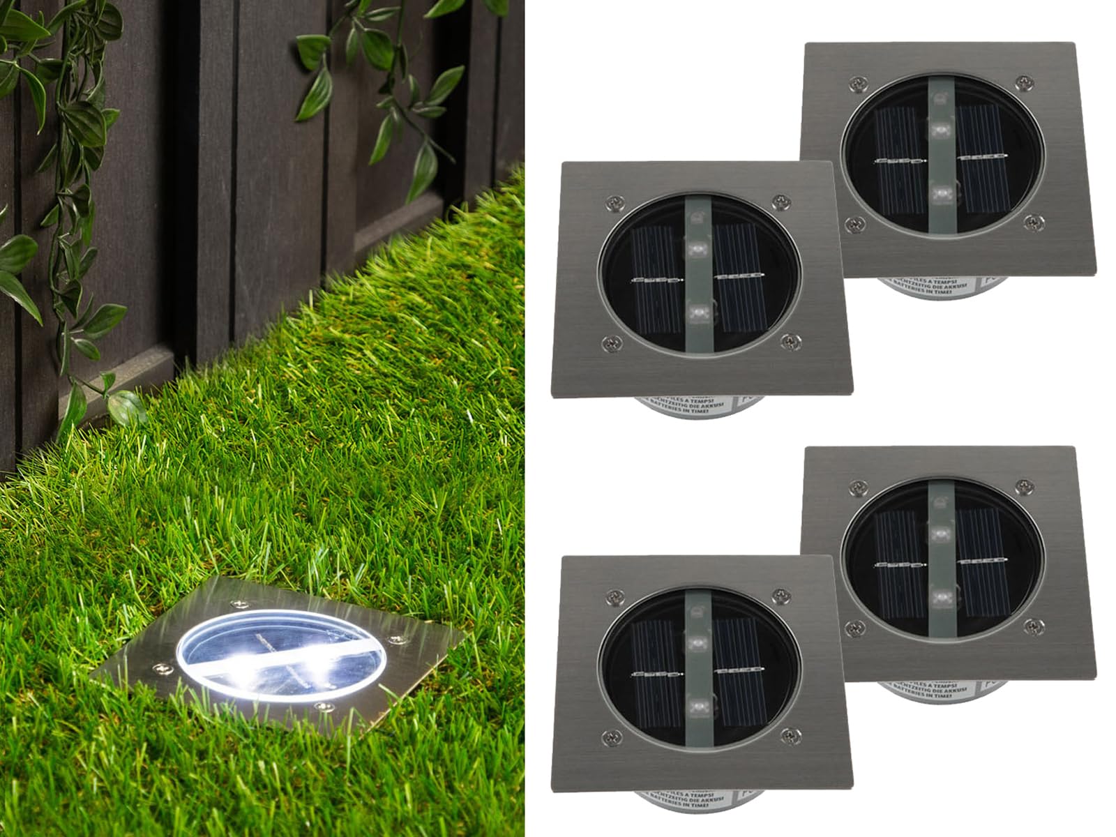 Ranex 4er SET moderner Solar LED Bodeneinbaustrahler 4-eckig in Edelstahl/Glas für Außen