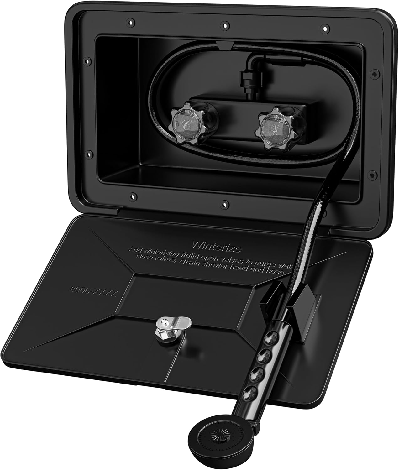 RV Exterior Shower Box Kit ABS Hose Camper Trailer Cowboy Shower (Black)