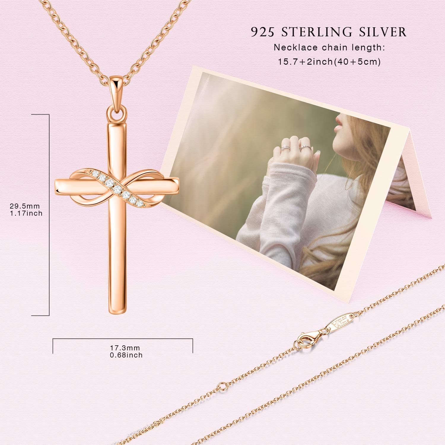 AmorAime 925 Sterling Silver Cross Necklace for Women Infinity Necklace 14K Rose Gold Plated Necklaces - Image 2