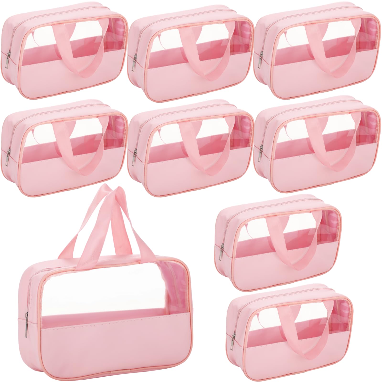 9 STK. transparente rosa Kosmetiktaschen, Organizer für Make-up und Kosmetik, Wasserabweisende Kulturbeutel mit Gurtband-Griffen, mit Sichtfenster, für Reisen, Alltag und Damen