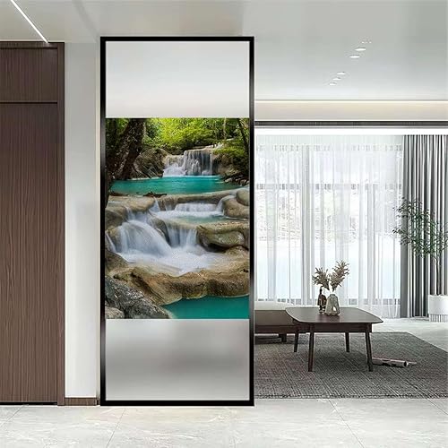 Adhesivos decorativos de vidrio para el hogar, diseño de cascada para ventana, decoración electrostática de adsorción, lado de montaña, con musgo