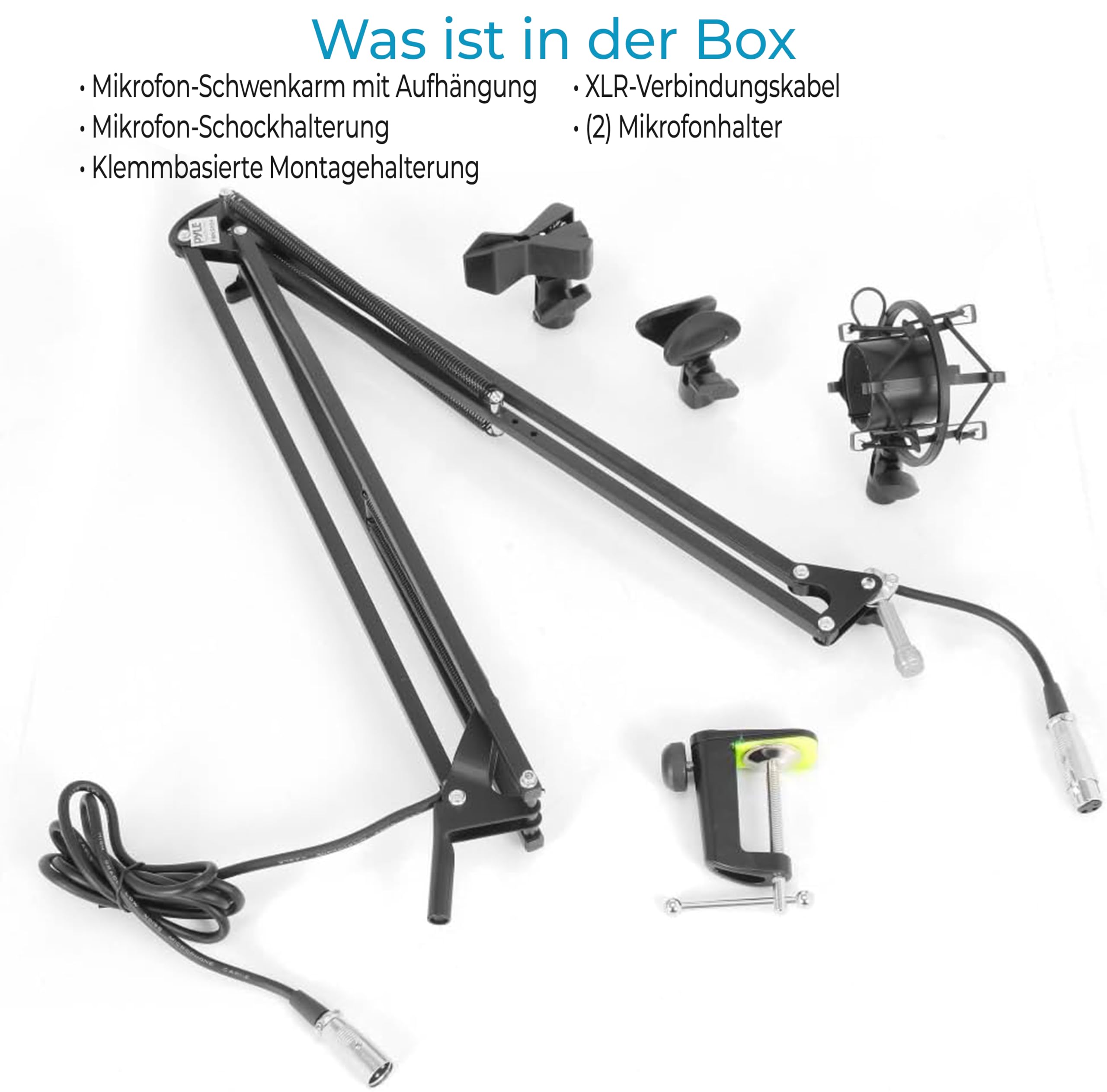 Pyle Mikrofon Arm, Ausziehbarer Tisch- Scherenarm mit Schockmount & Halterclips, mit Adapter Kompatibel mit Blue Snowball, HyperX QuadCast/SoloCast, Für Podcast, Streaming, Gaming, Home Studio