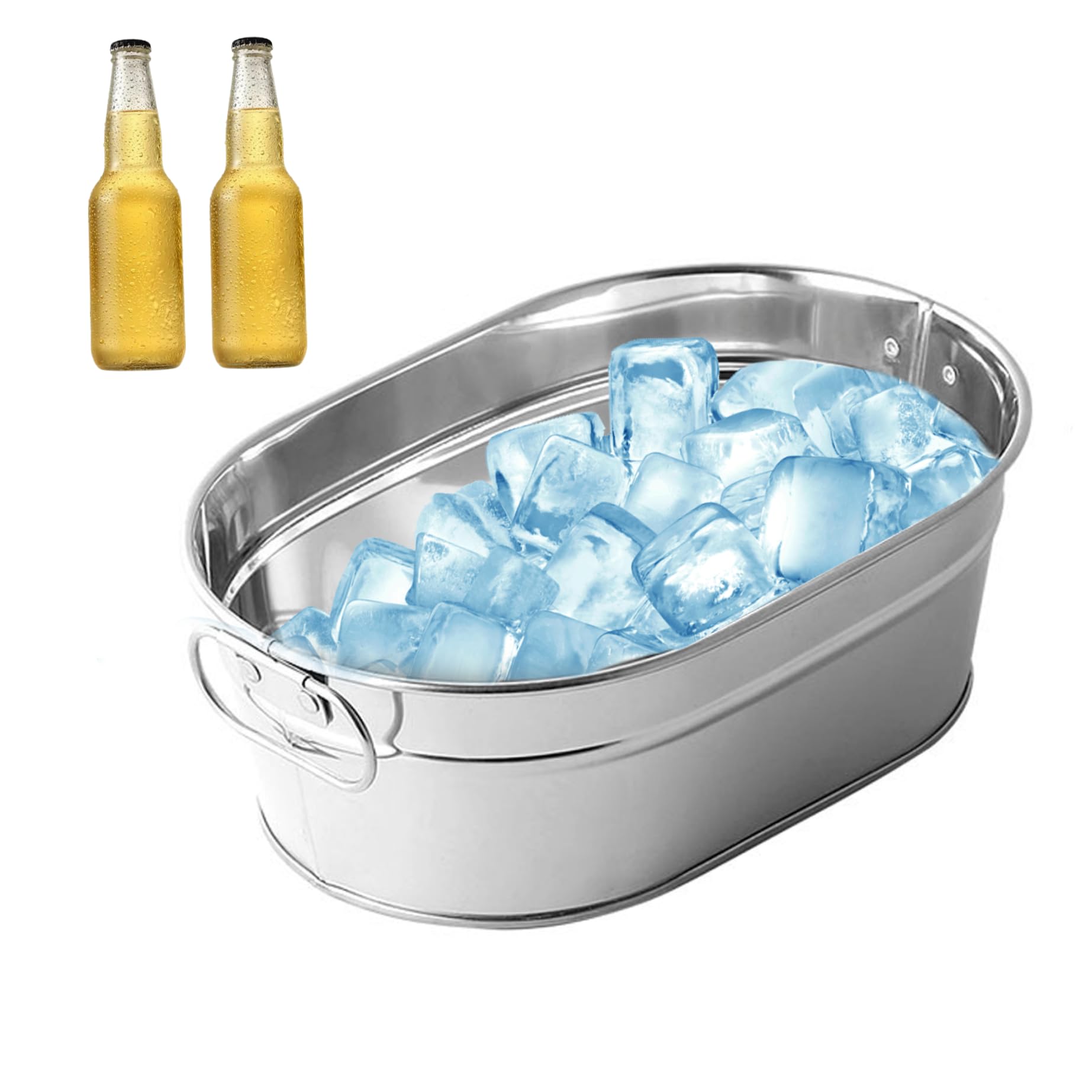Eiskübel aus Edelstahl, Wanne aus verzinktem Metall, Getränkewanne für Partys, große Getränkewanne, Eiskübel, ovaler Aufbewahrungseimer, Eiswanne, 22,5 x 15 x 7 cm, verzinkte Wanne, großer Sumpfeimer,