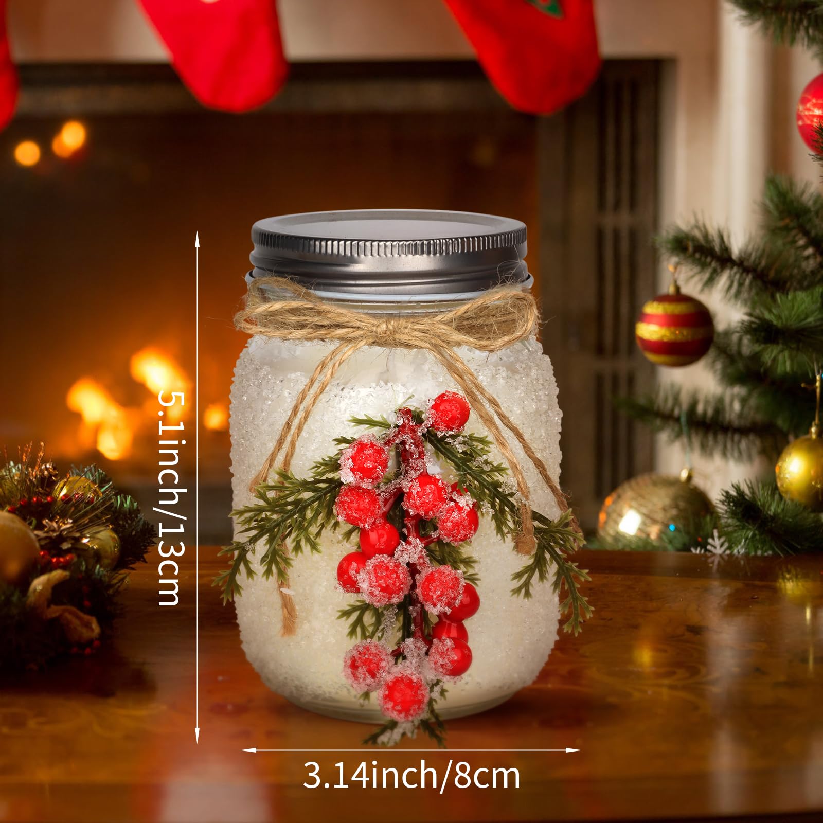 18 Oz Winter Mason Jar Candle Decoration, Christmas Scented Candle Rustic Farmhouse White Candle for Christmas Home Classroom Indoor Bathroom Decoration Supplies