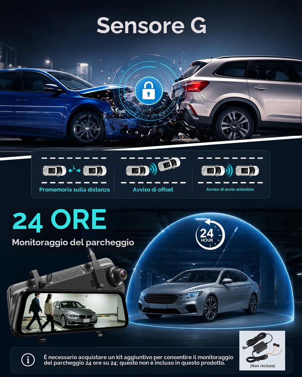 NHOPEEW Dash Cam 4K con Telecamera Posteriore 1080P per Auto