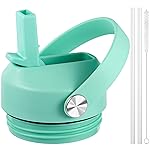 Straw lid for Yeti Rambler 18 26 36 64 oz, Lid with Straws and Flexible Handle, Replacement Cap for Yeti 18oz 26oz 36oz 64oz Rambler Water Bottle Straw Cap, Seafoam