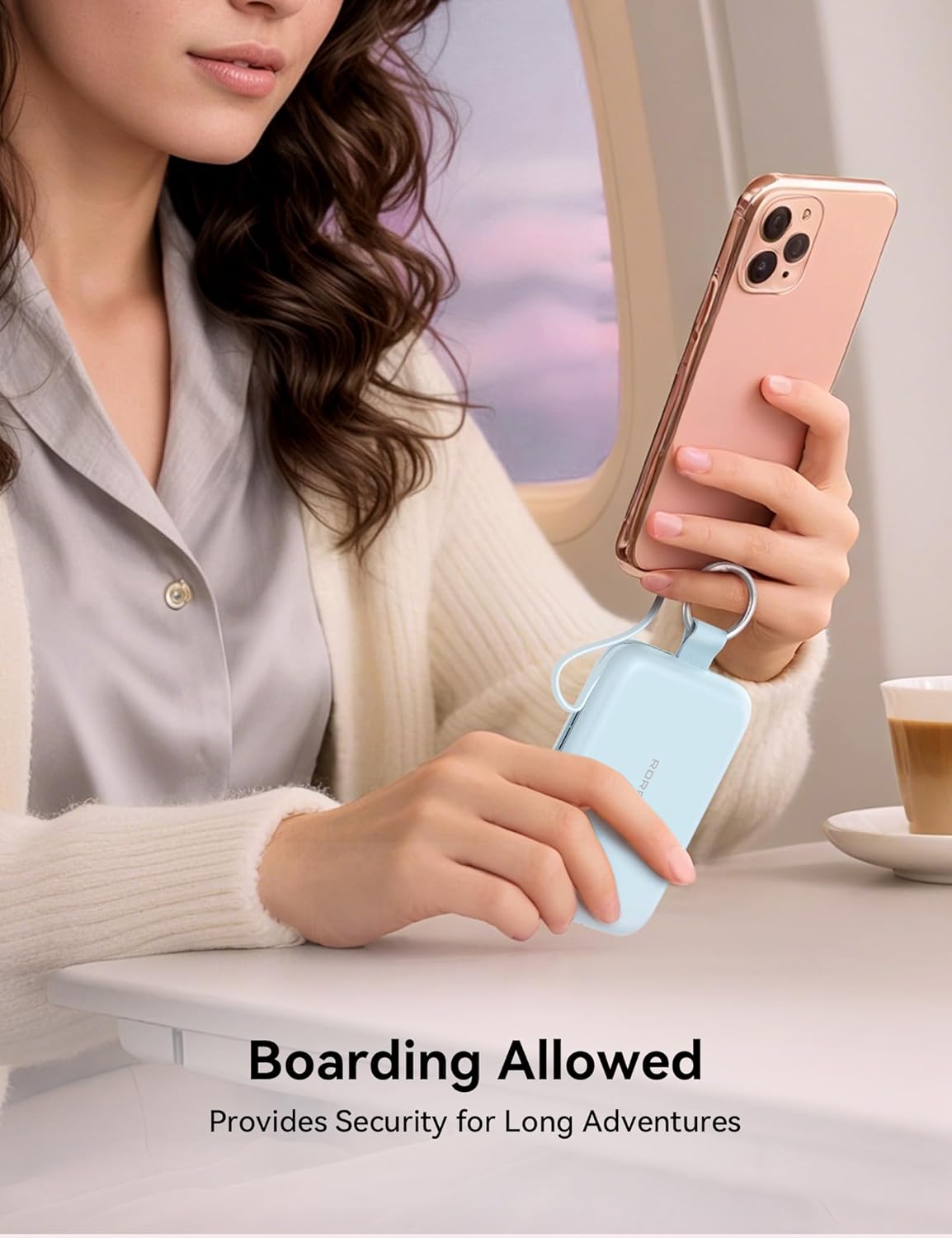 RORRY Portable Charger, 10000mAh PD 30W Fast Charging Portable Charger Power Bank with Built-in Cables, Travel Keychain Charger Battery Pack for iPhone 17/16/15/14/13/12, for AirPods 2/3/4/Pro, Blue