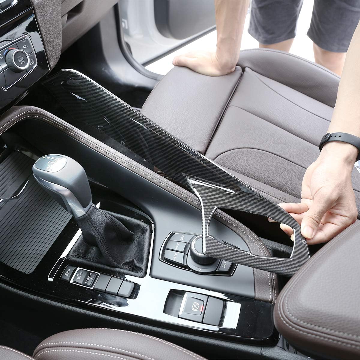 Carbon Fiber ABS for BMW X1 f48 2016-2018 for BMW X2 F47 2018 Car Console Gear Shift Decoration Cover Trim Left Hand Drive