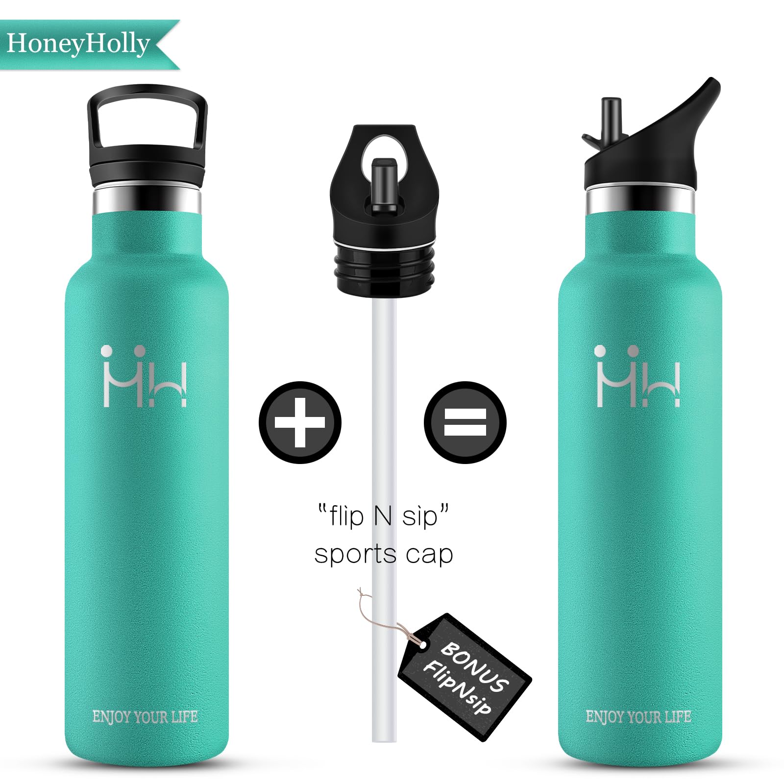 HoneyHolly Insulated Water Bottle 1L Stainless Steel Double Walled BPA Free with Straw, Emerald Green - 1 Litre, 1000 ml - Image 3